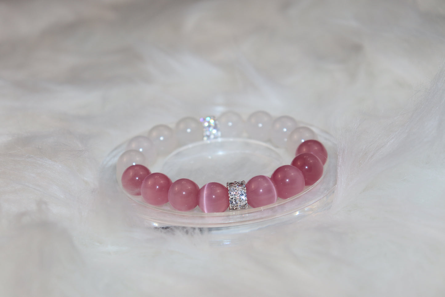 Pink Cat Eye & White Agate Bracelet – Luck, Love & Positive Energy!