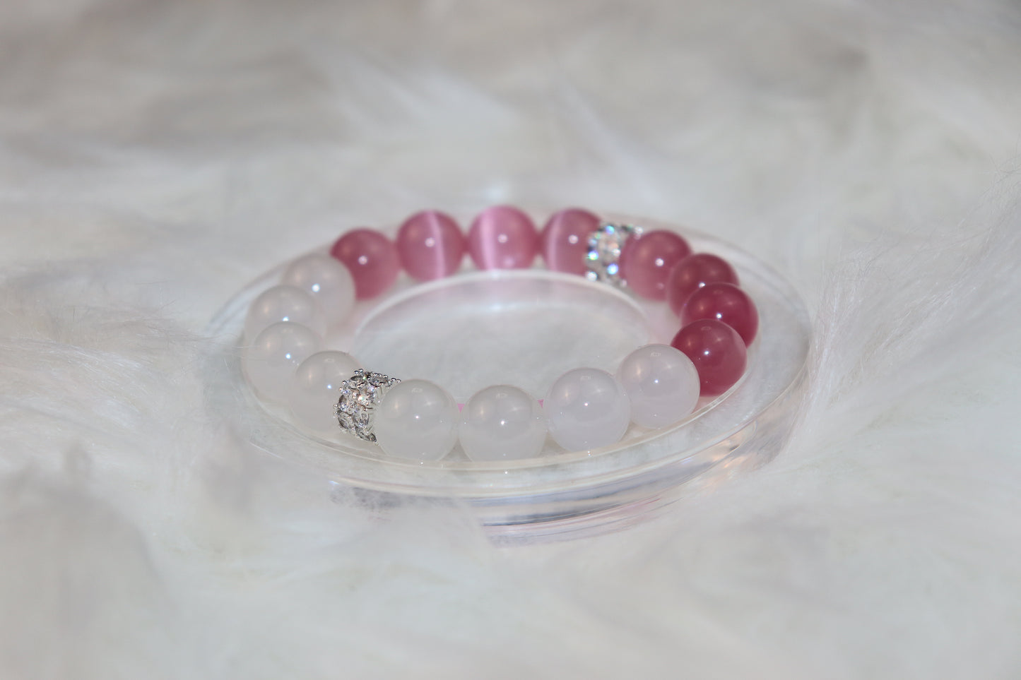 Pink Cat Eye & White Agate Bracelet – Luck, Love & Positive Energy!