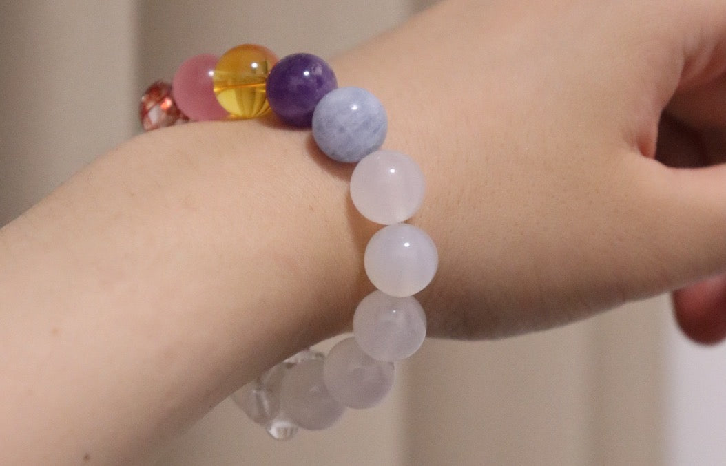 Cosmic Energy Bracelet – White Agate + Citrine, Rose Quartz, Amethyst & Aquamarine