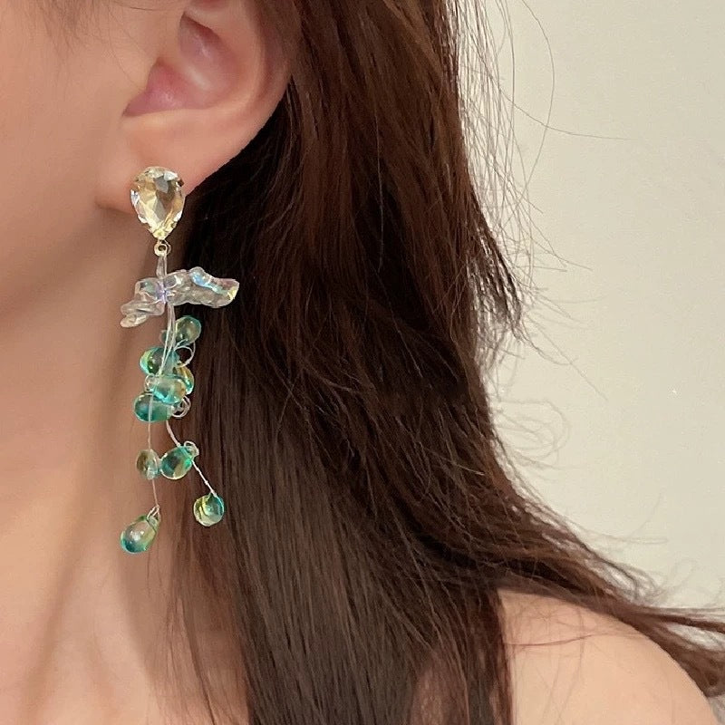 Forest Fairy! French Retro Green Beaded Long Earrings | Ethereal Fringe Drops | Limited Stock