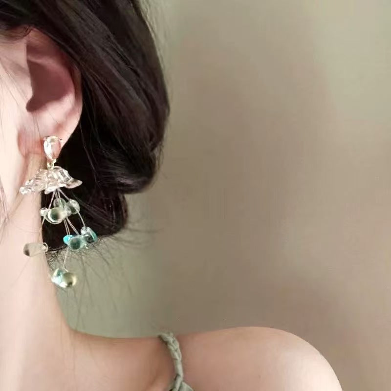 Forest Fairy! French Retro Green Beaded Long Earrings | Ethereal Fringe Drops | Limited Stock