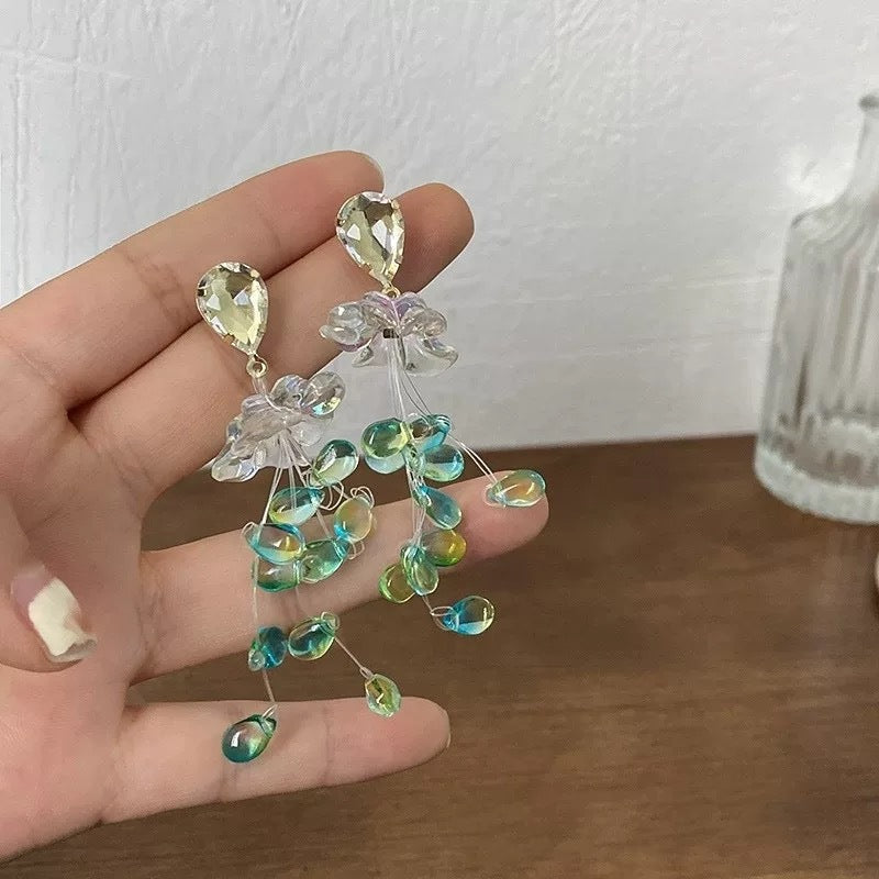 Forest Fairy! French Retro Green Beaded Long Earrings | Ethereal Fringe Drops | Limited Stock