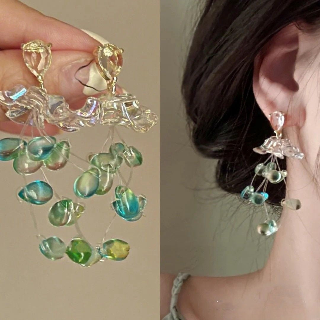 Forest Fairy! French Retro Green Beaded Long Earrings | Ethereal Fringe Drops | Limited Stock