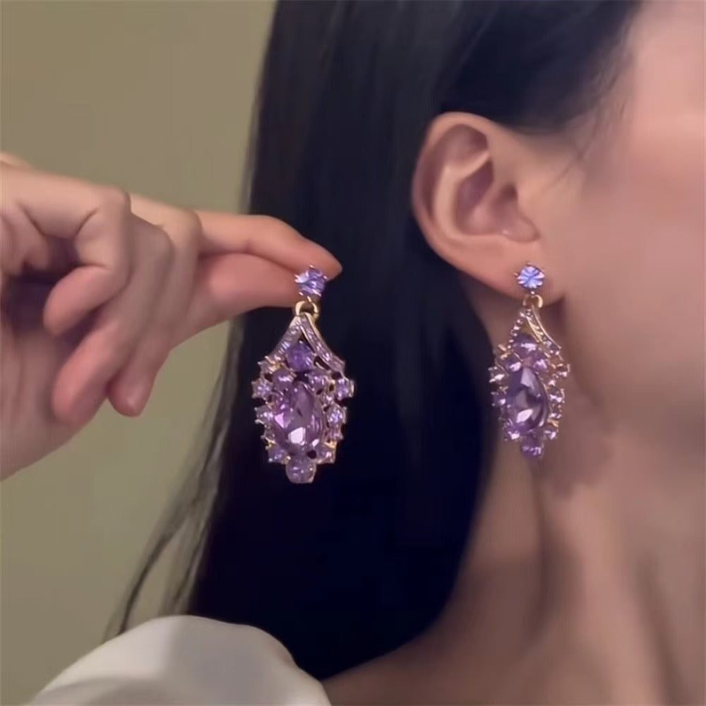 Purple Queen Teardrop Crystal Necklace Set | Luxe Evening Jewelry | Bridal Accessories