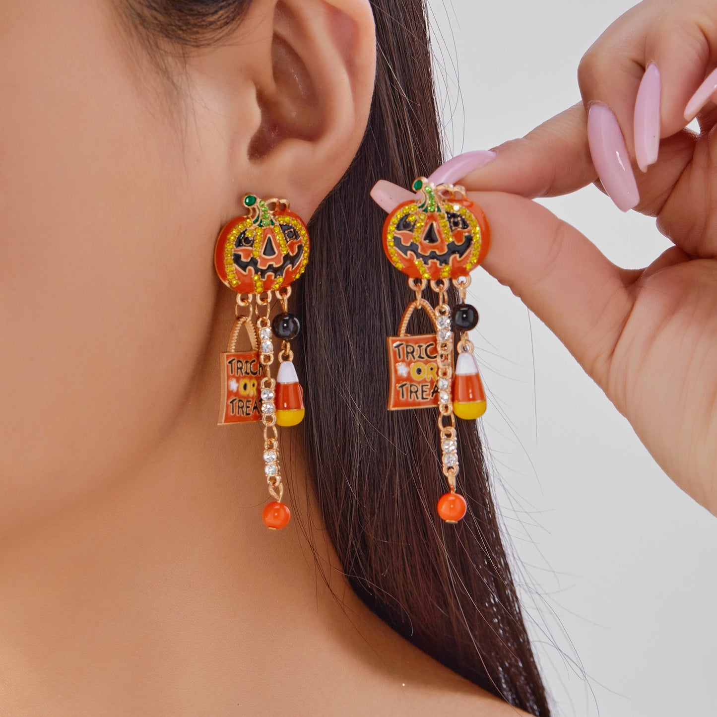 New Halloween Ghost Face Pumpkin Candy Pendant Earrings Wooden Gothic Style Double sided Earrings