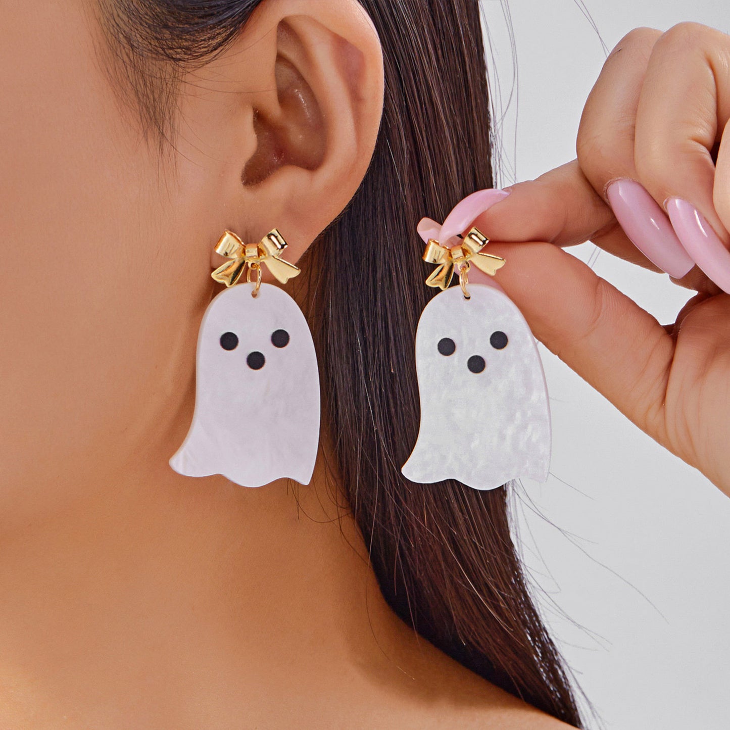 New Halloween Ghost Face Pumpkin Candy Pendant Earrings Wooden Gothic Style Double sided Earrings