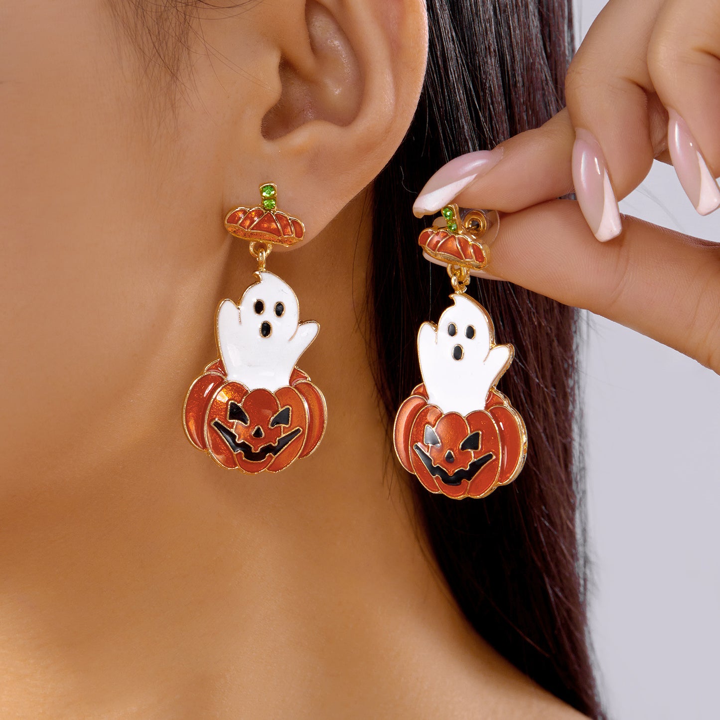 New Halloween Ghost Face Pumpkin Candy Pendant Earrings Wooden Gothic Style Double sided Earrings