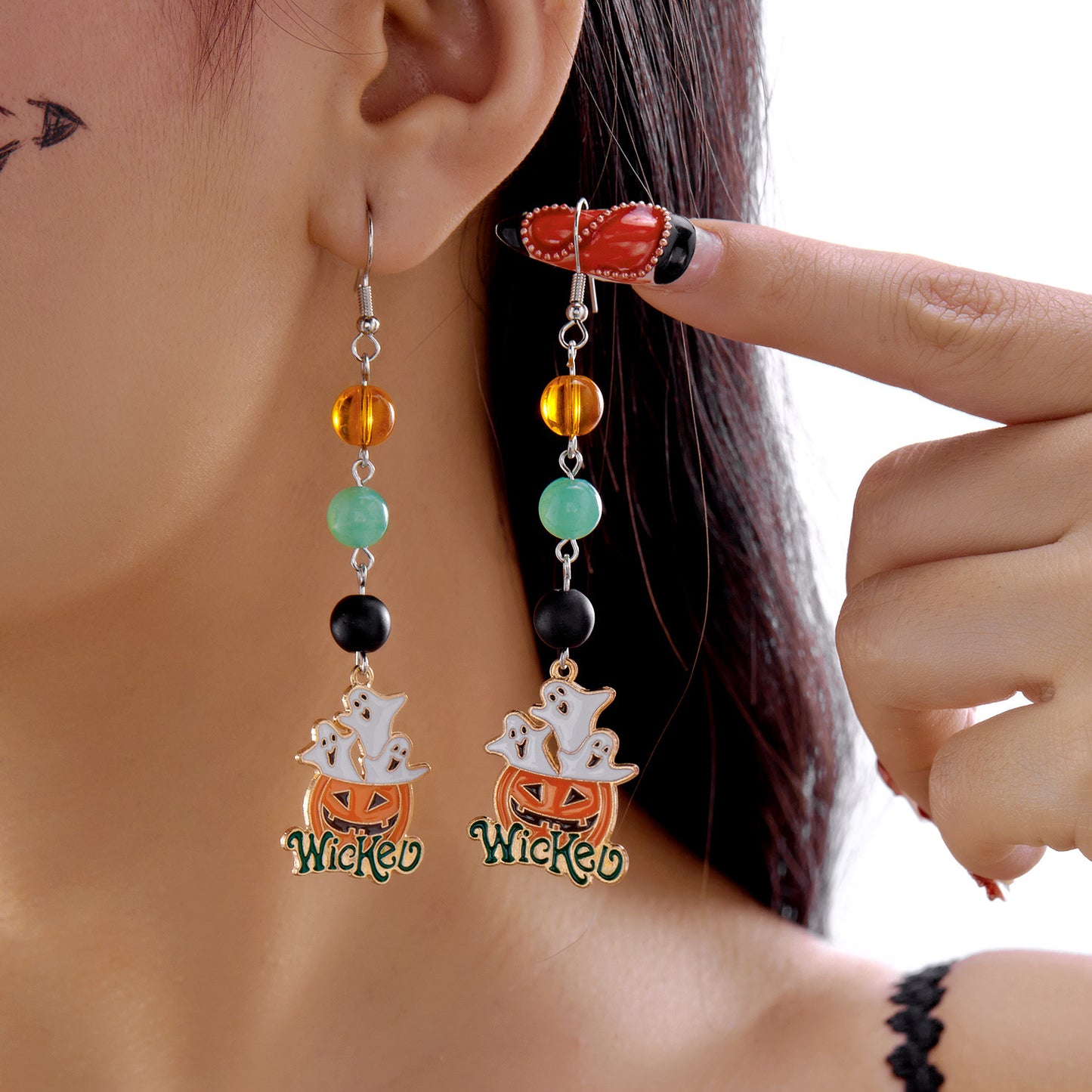 New Halloween Ghost Face Pumpkin Candy Pendant Earrings Wooden Gothic Style Double sided Earrings