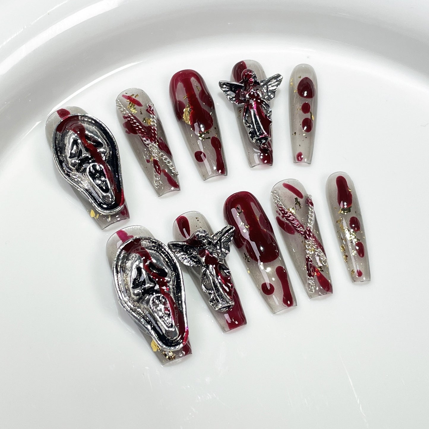 Dark Gothic Blood-stained Rose Handmade Wearable Nail Art, Unique and High-end Finished Nail Stickers, Cross-border European and American Style Nail Art