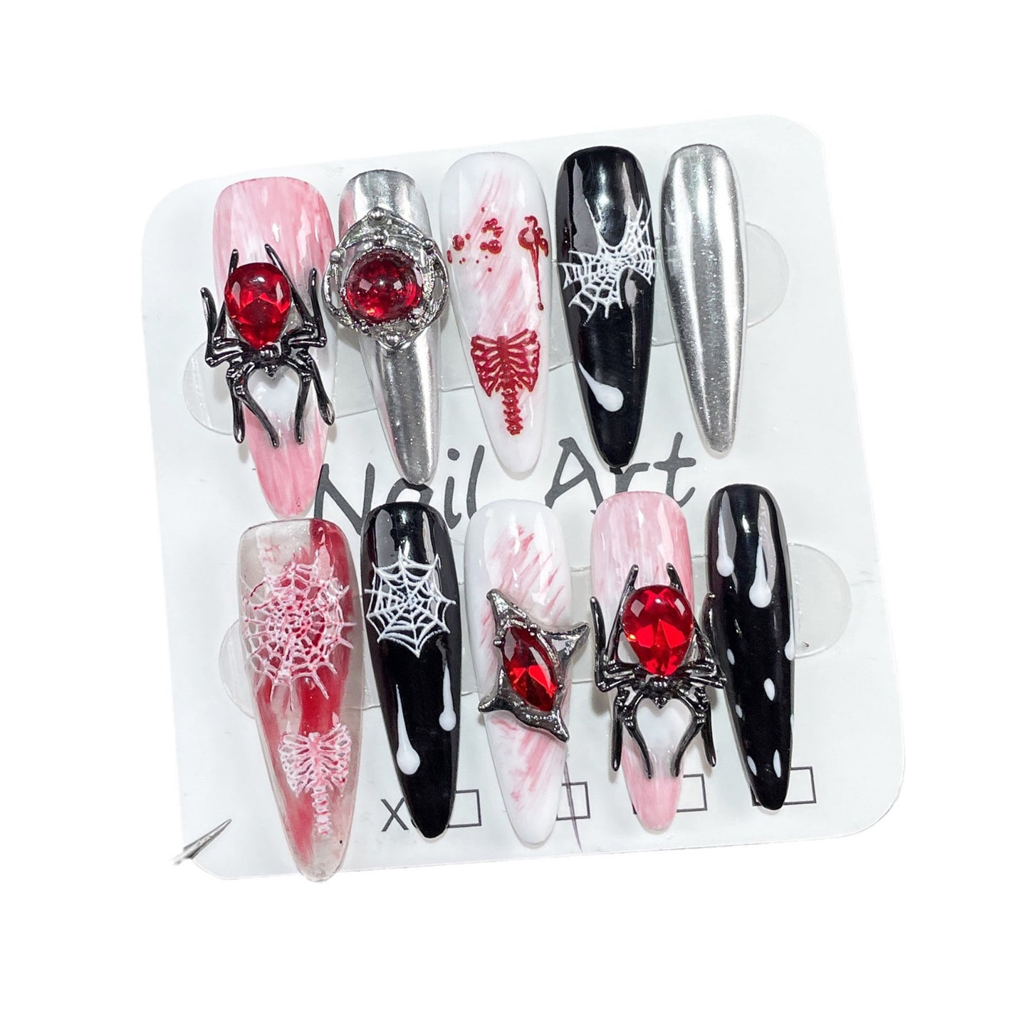 【Nail Painting】New Halloween style handmade wearable nails press-on nails. Cross-border small-scale, sweet, cool and bold girl-style fake nails.