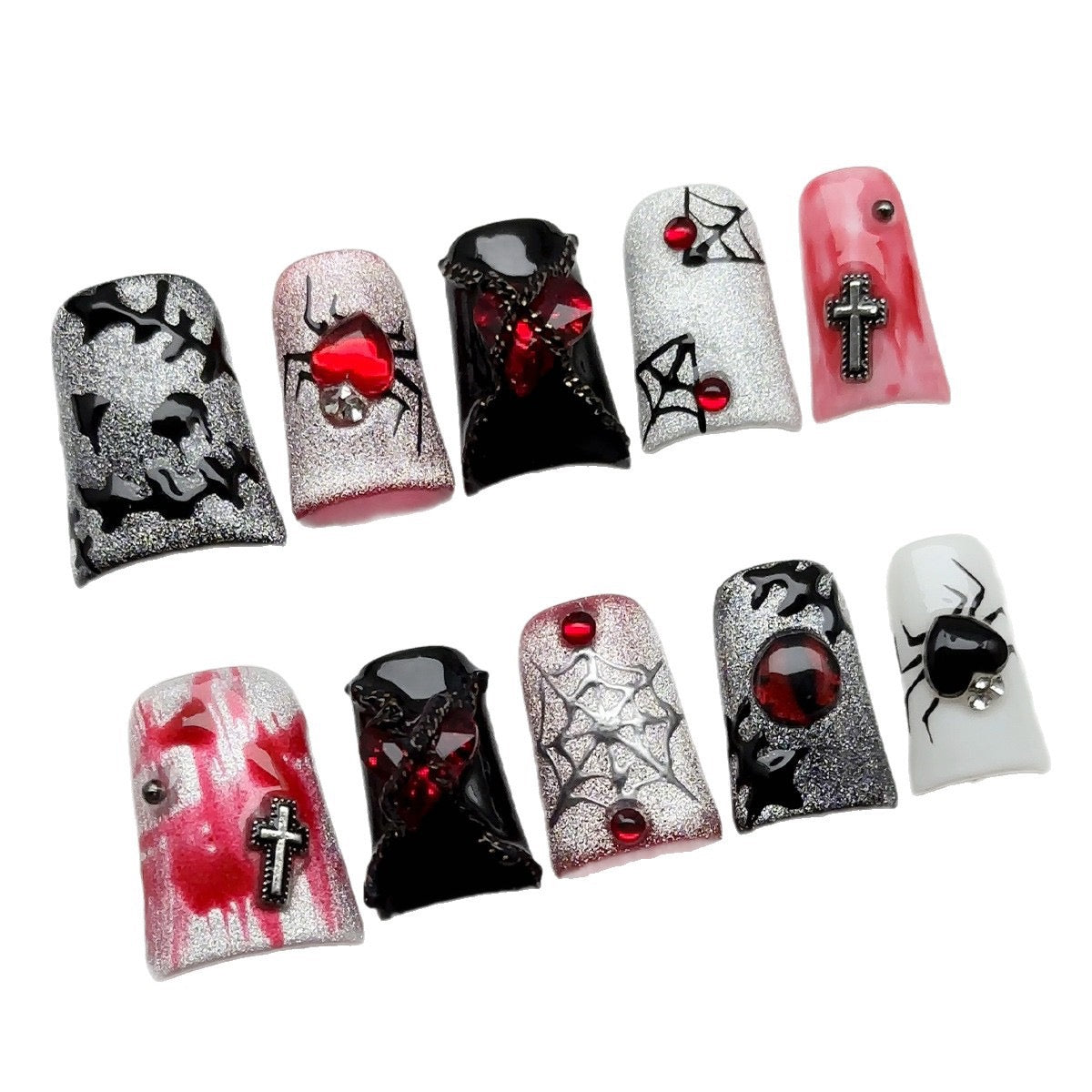Pure Halloween hand-painted red star cartoon unique wearable press-on nails art fake nails made by hand for wearing