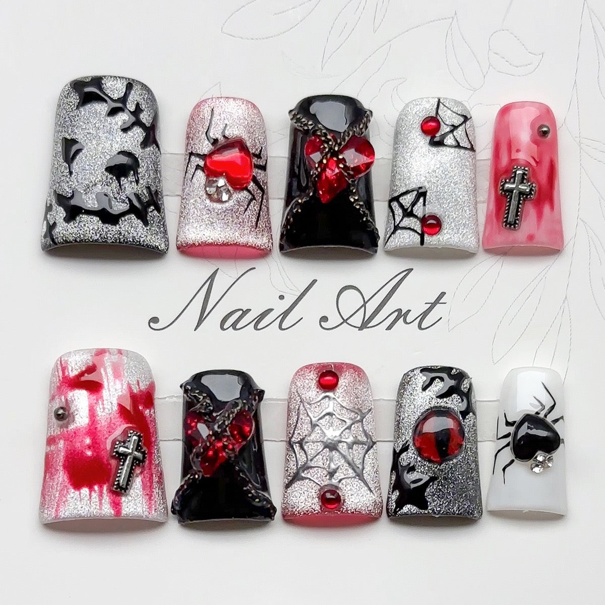 Pure Halloween hand-painted red star cartoon unique wearable press-on nails art fake nails made by hand for wearing