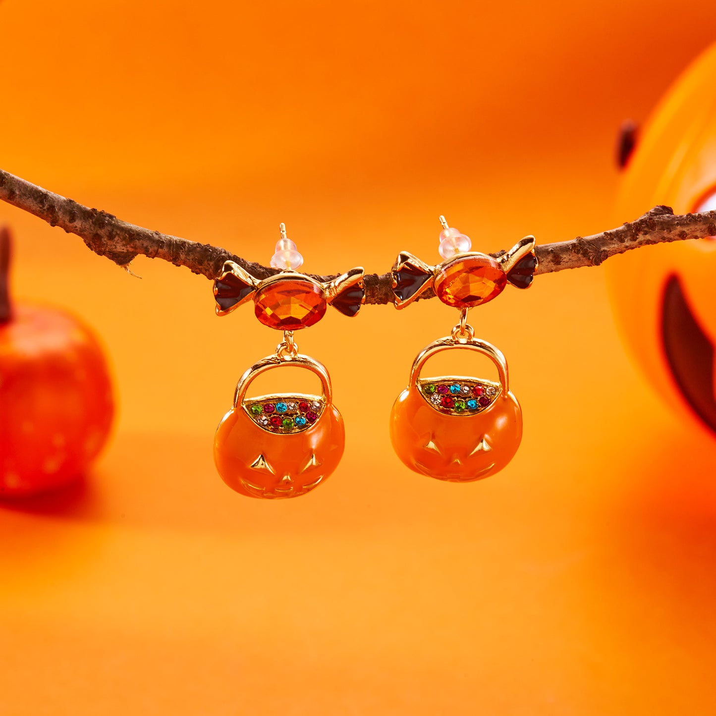 New Fashionable Creative Pumpkin Halloween Earrings, Unique Retro Distressed Skeleton Skeleton Ear Jewelry