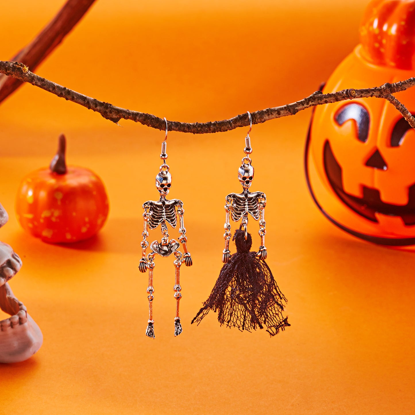 New Fashionable Creative Pumpkin Halloween Earrings, Unique Retro Distressed Skeleton Skeleton Ear Jewelry