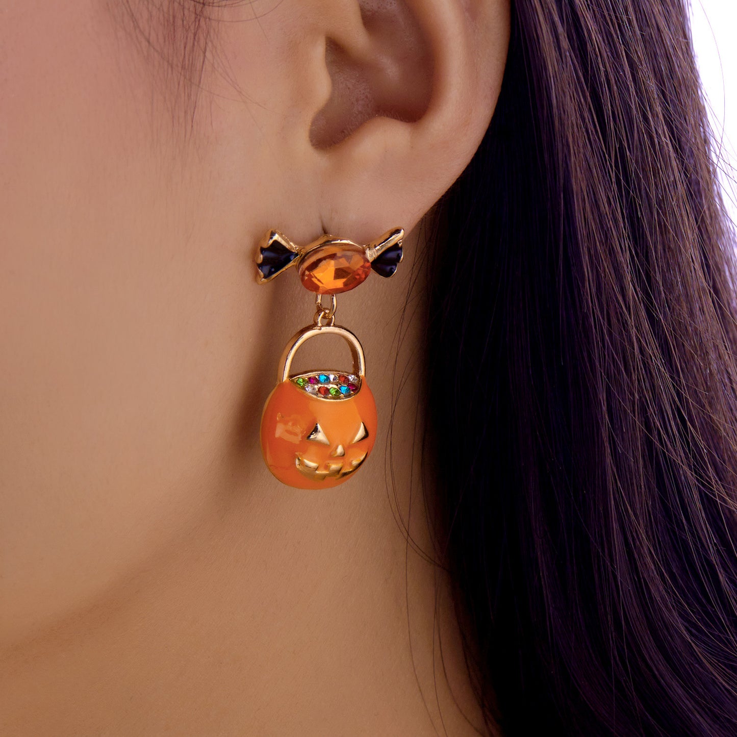 New Fashionable Creative Pumpkin Halloween Earrings, Unique Retro Distressed Skeleton Skeleton Ear Jewelry
