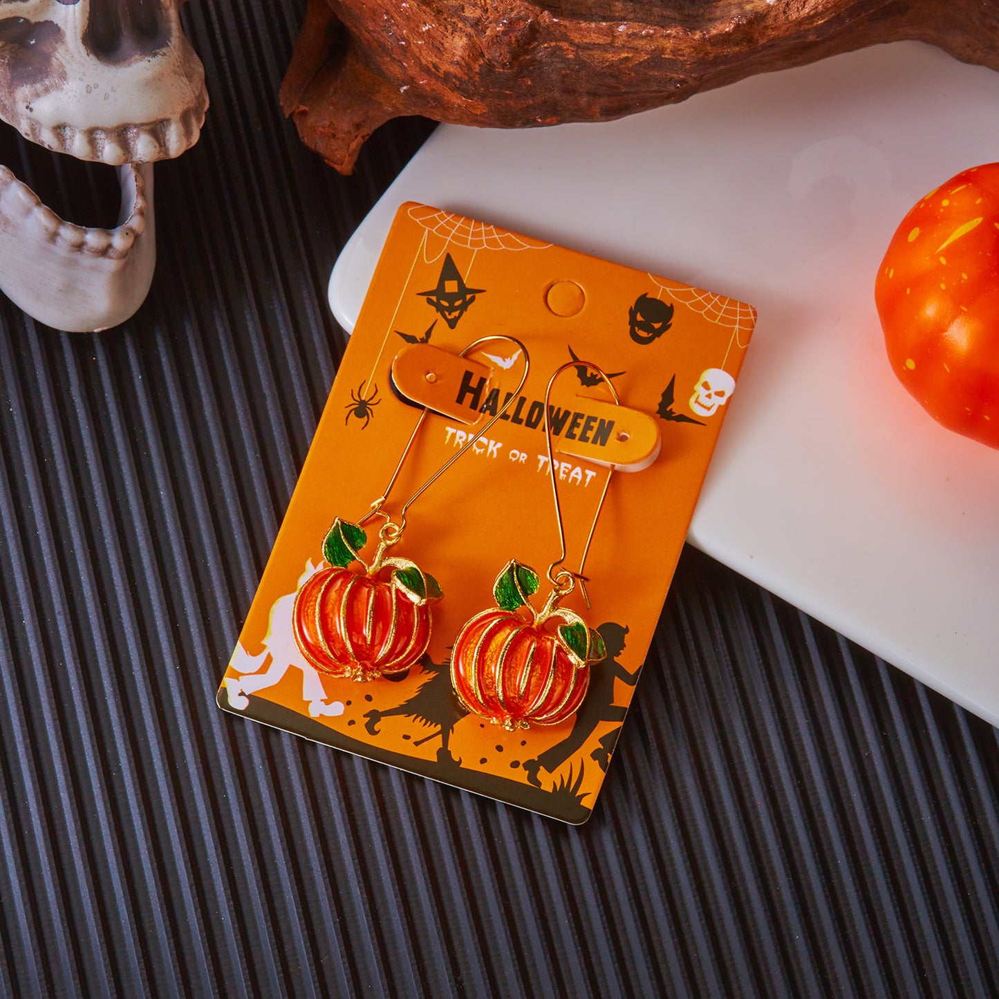 New Fashionable Creative Pumpkin Halloween Earrings, Unique Retro Distressed Skeleton Skeleton Ear Jewelry