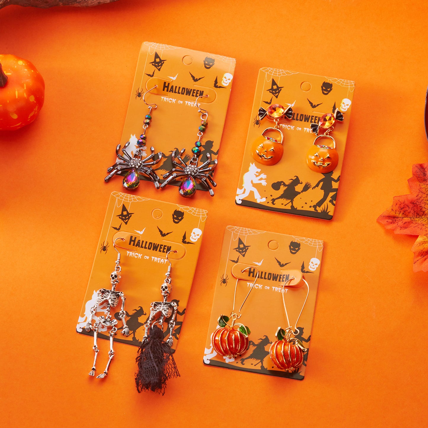 New Fashionable Creative Pumpkin Halloween Earrings, Unique Retro Distressed Skeleton Skeleton Ear Jewelry