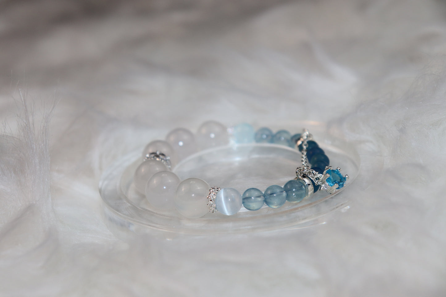 Ocean Whisper" Aquamarine & White Agate Bracelet – Calm Communication + Grounded Clarity