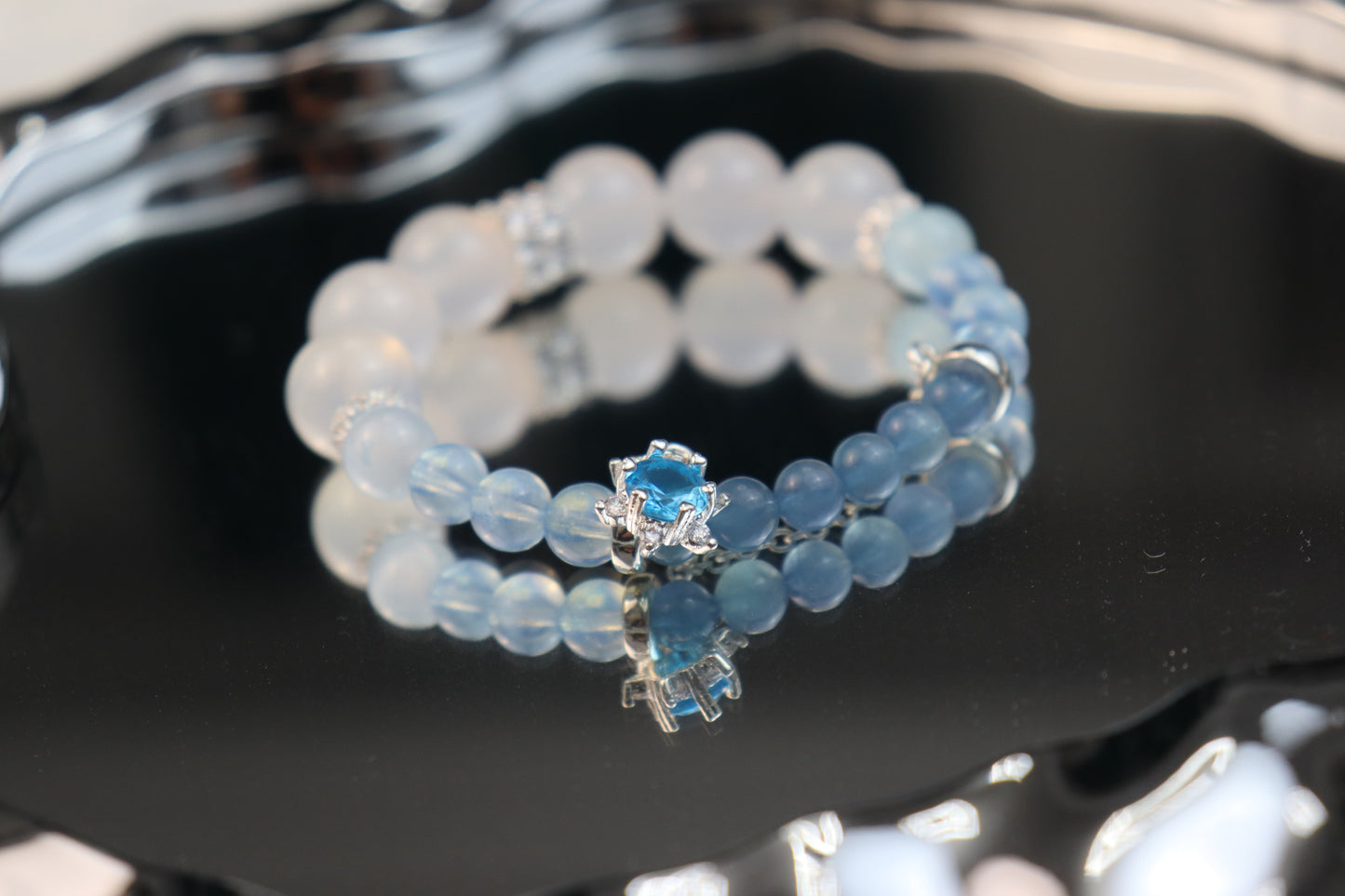 Ocean Whisper" Aquamarine & White Agate Bracelet – Calm Communication + Grounded Clarity