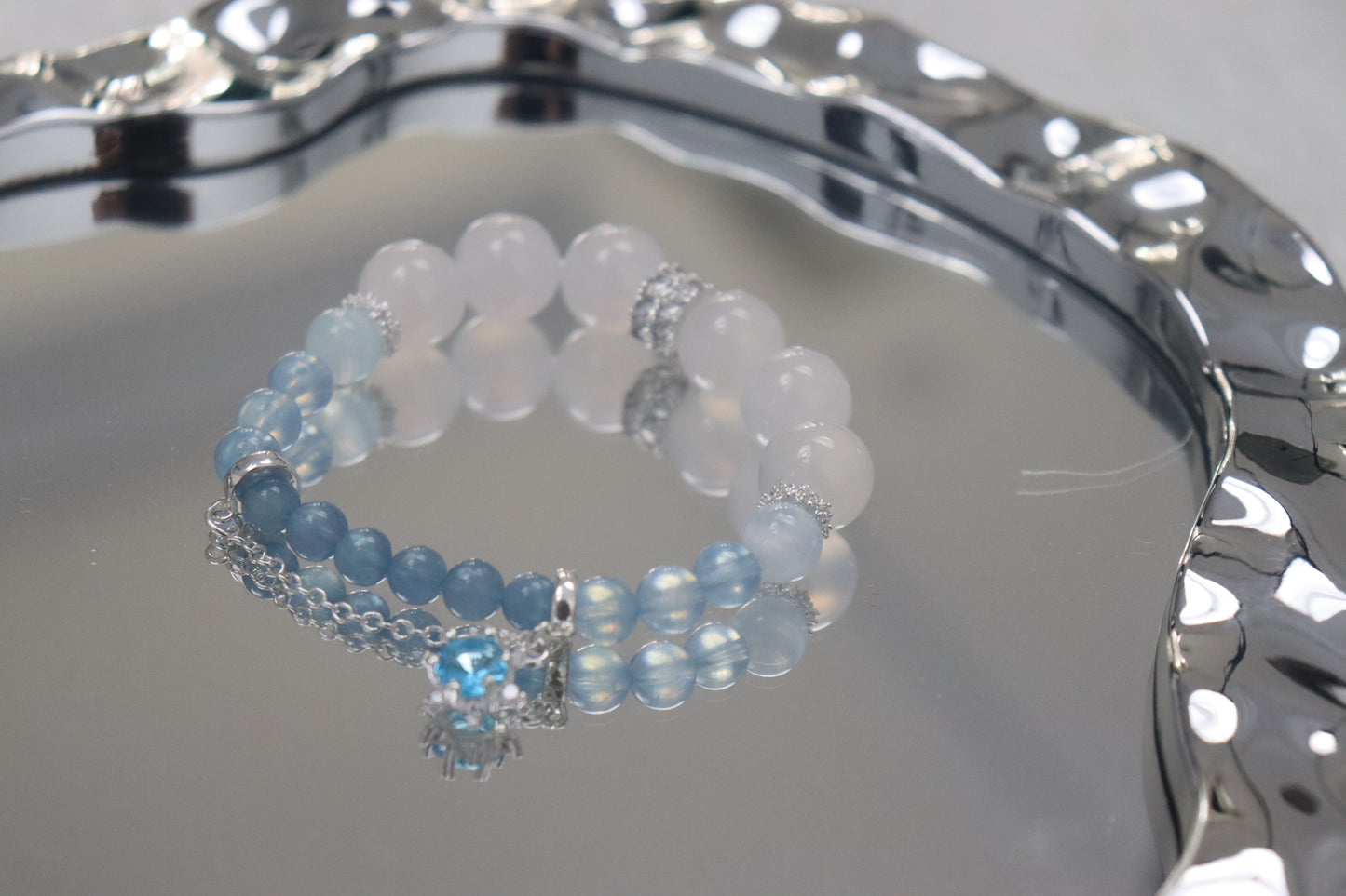 Ocean Whisper" Aquamarine & White Agate Bracelet – Calm Communication + Grounded Clarity
