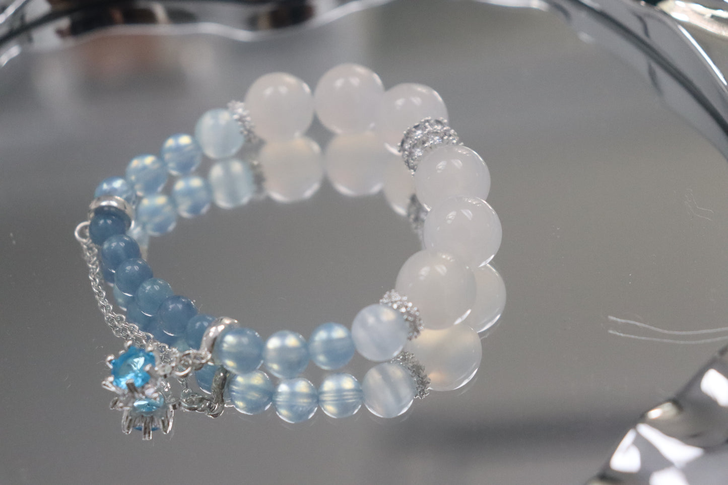 Ocean Whisper" Aquamarine & White Agate Bracelet – Calm Communication + Grounded Clarity