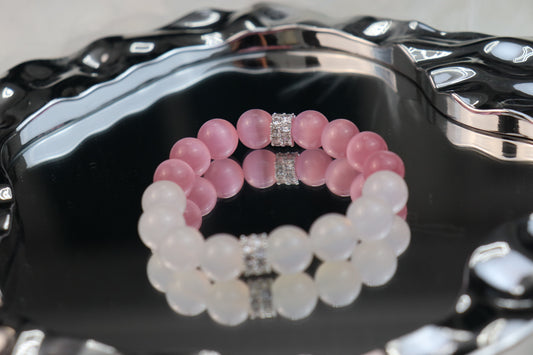 Pink Cat Eye & White Agate Bracelet – Luck, Love & Positive Energy!