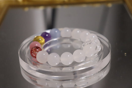 Cosmic Energy Bracelet – White Agate + Citrine, Rose Quartz, Amethyst & Aquamarine