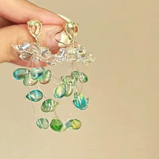 Forest Fairy! French Retro Green Beaded Long Earrings | Ethereal Fringe Drops | Limited Stock