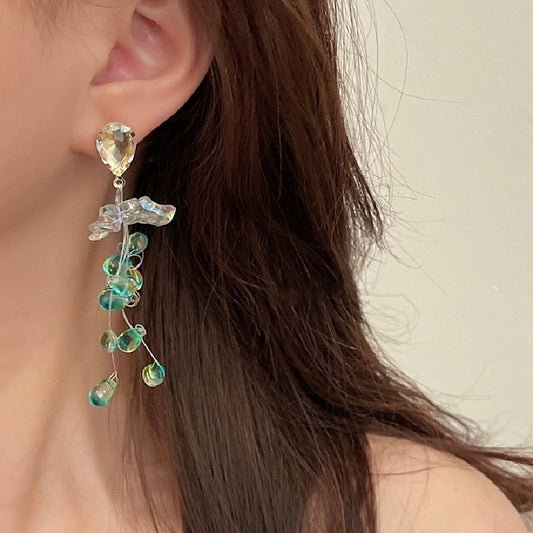 Forest Fairy! French Retro Green Beaded Long Earrings | Ethereal Fringe Drops | Limited Stock