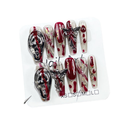 Dark Gothic Blood-stained Rose Handmade Wearable Nail Art, Unique and High-end Finished Nail Stickers, Cross-border European and American Style Nail Art