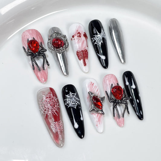 【Nail Painting】New Halloween style handmade wearable nails press-on nails. Cross-border small-scale, sweet, cool and bold girl-style fake nails.