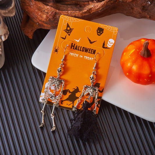 New Fashionable Creative Pumpkin Halloween Earrings, Unique Retro Distressed Skeleton Skeleton Ear Jewelry