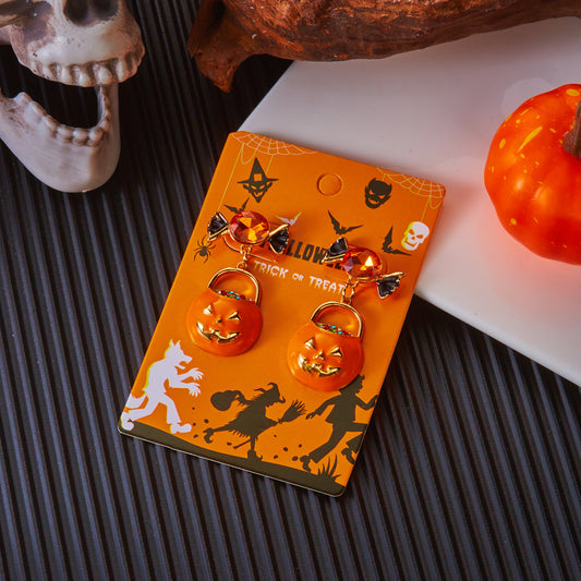 New Fashionable Creative Pumpkin Halloween Earrings, Unique Retro Distressed Skeleton Skeleton Ear Jewelry