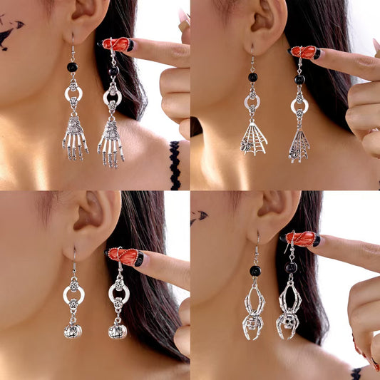 New Top selling Halloween Retro Horror Skeleton Spider Web Spider Pendant Earrings Jewelry Gift